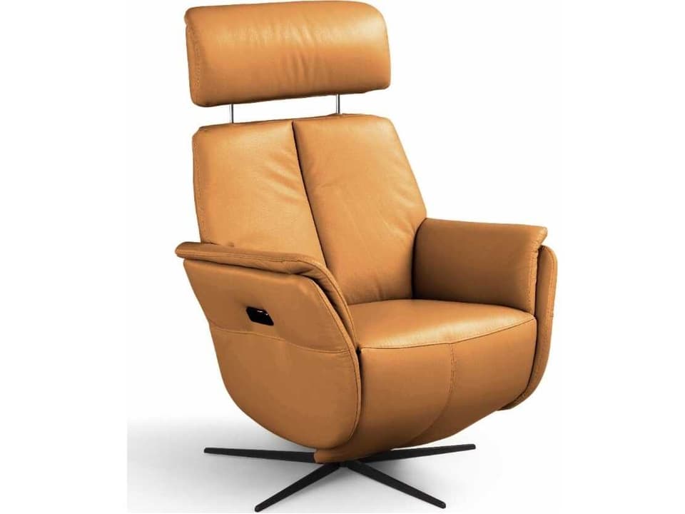 Beverly Power Swivel Recliner in Camel Leather with Black Metal Legs