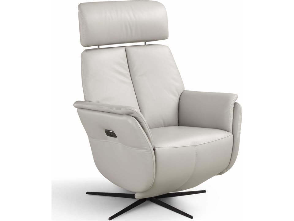 Beverly Electric Leather Swivel Recliner in Light Grey