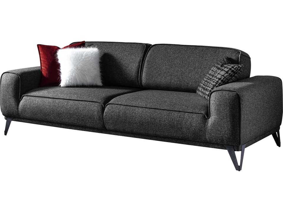 Bursa 3-Seat Linen Fabric Sleeper Sofa in Dark Grey with Matte Black Legs