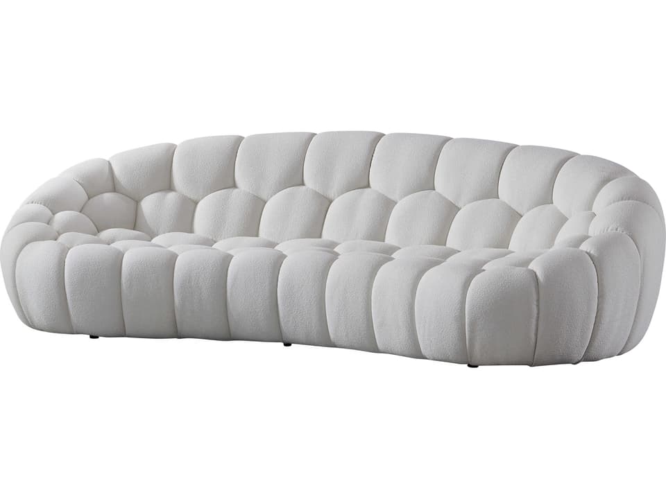 Nest 3-Seat Curved Boucle Fabric Sofa in White