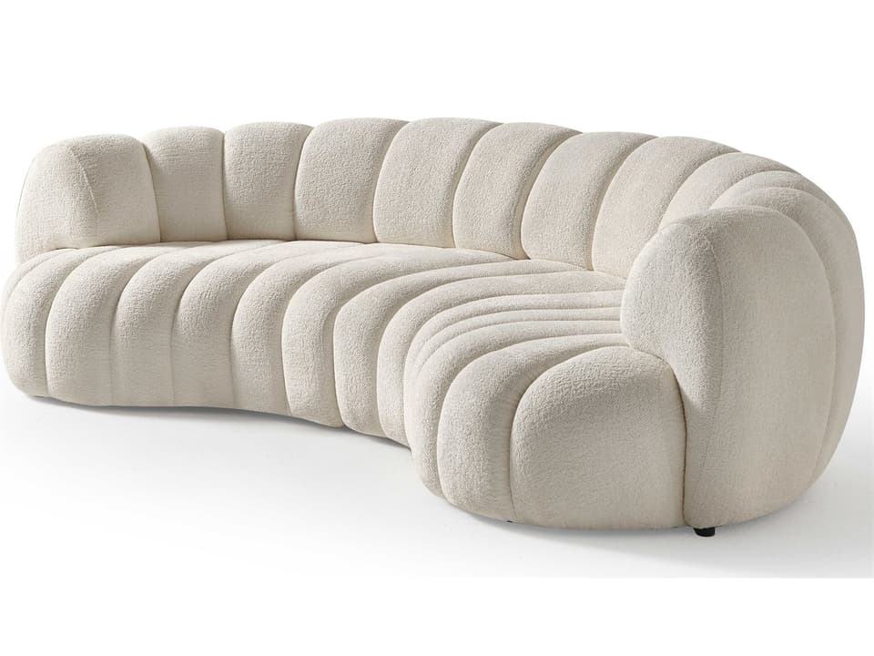 Rhodes Curved 3-Seat Sofa in White Chenille