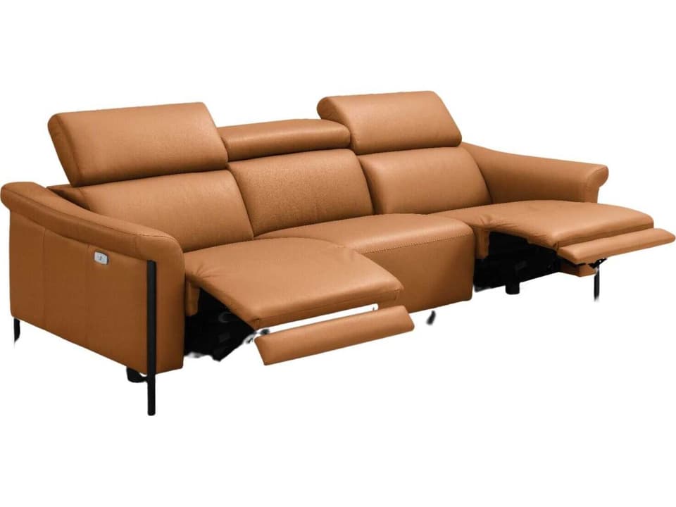 Martine Electric Reclining Leather Sofa in Camel with Adjustable Headrests