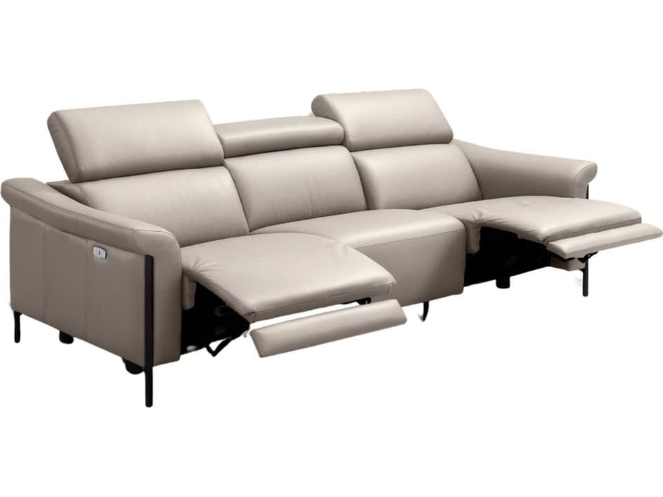 Martine 3-Seat Power Reclining Sofa in Light Grey Italian Top-Grain Leather