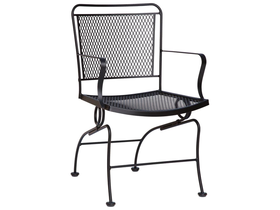 Constantine Wrought Iron Coil Spring Patio Dining Arm Chair with Cushion