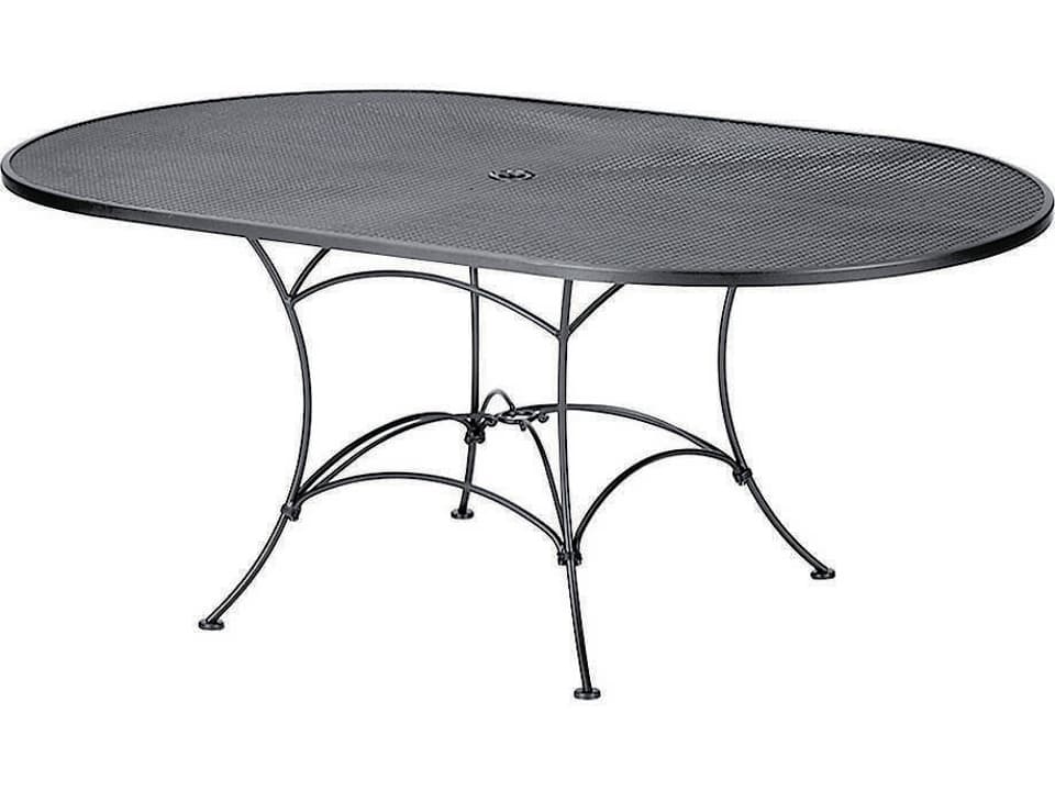 Wrought Iron Mesh Oval Patio Dining Table with Umbrella Hole