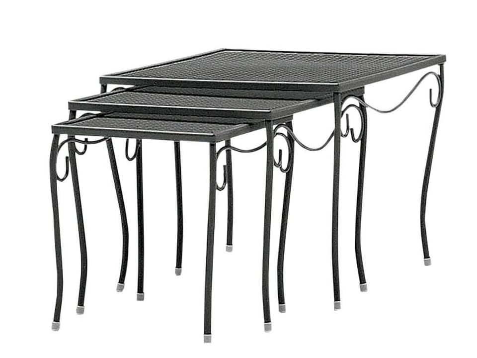 Wrought Iron Mesh Nest of Three Square Outdoor Patio End Tables