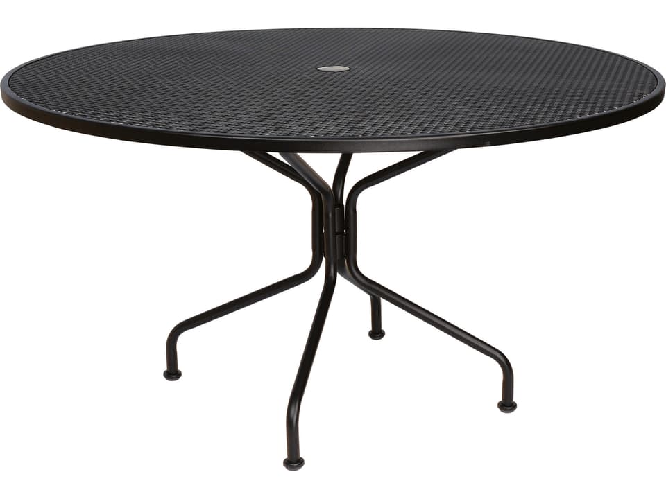 Wrought Iron Tables 54-Inch Round Outdoor Dining Table with Umbrella Hole