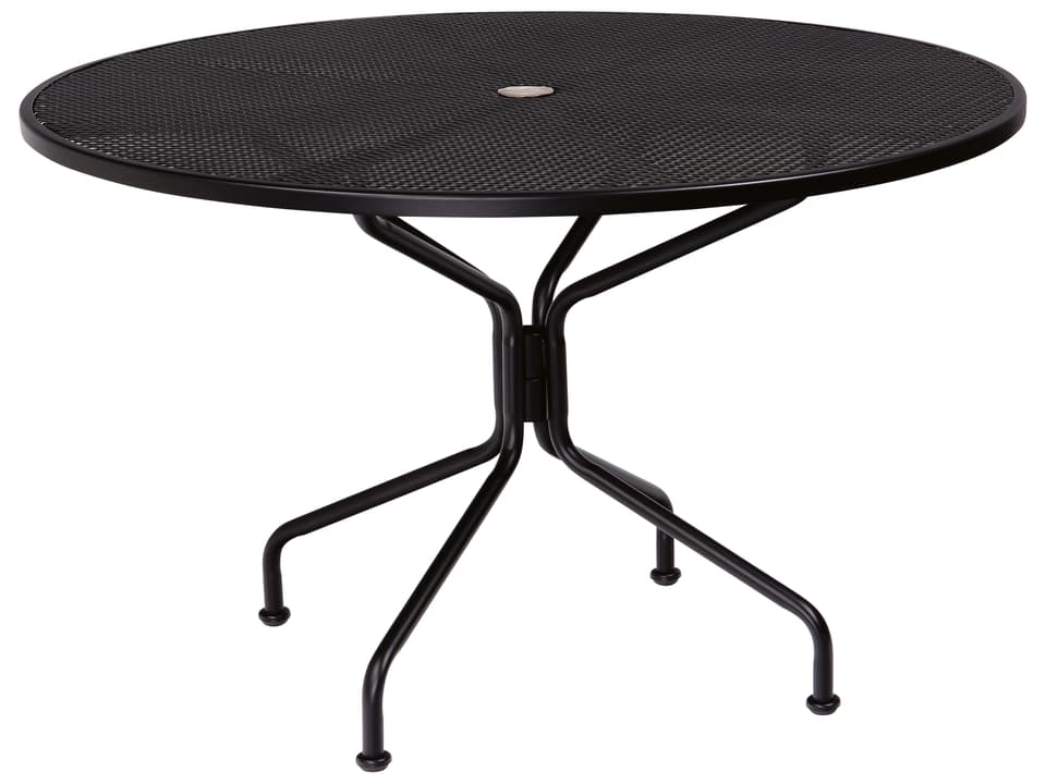Wrought Iron Mesh Round 48-Inch Outdoor Dining Table with Umbrella Hole