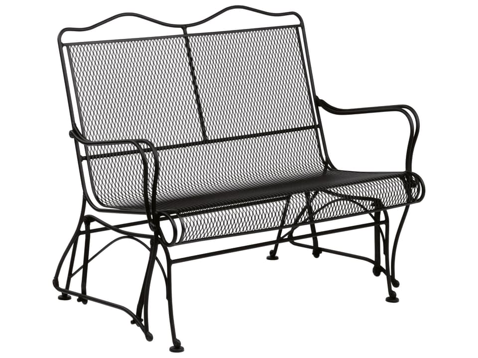 Tucson Mesh Outdoor Wrought Iron Loveseat Glider with Cushion