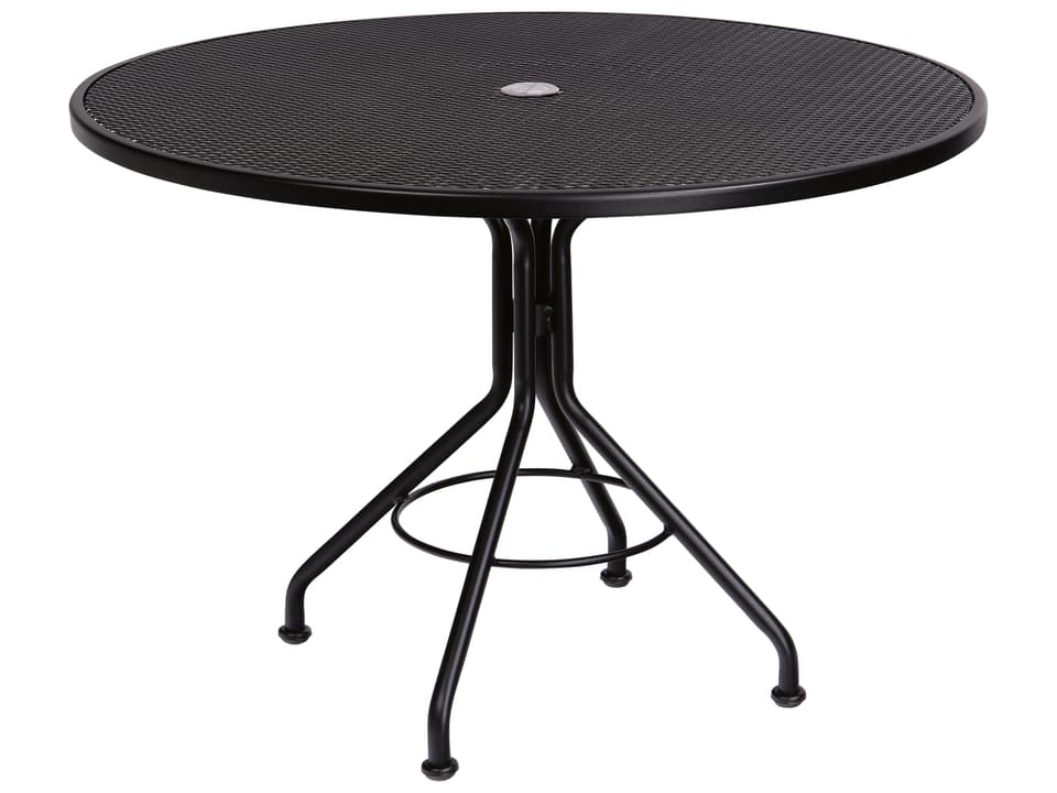 Woodard Wrought Iron Mesh Round Bistro Table with Umbrella Hole