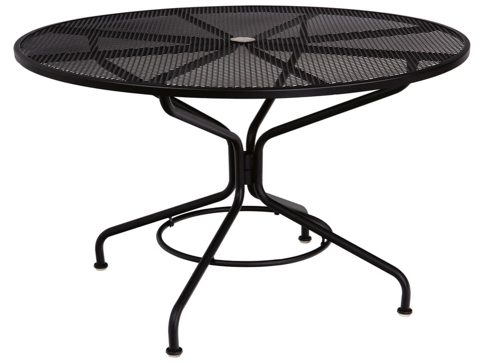 Cafe Series 48-Inch Round Outdoor Dining Table with Umbrella Hole in Textured Black