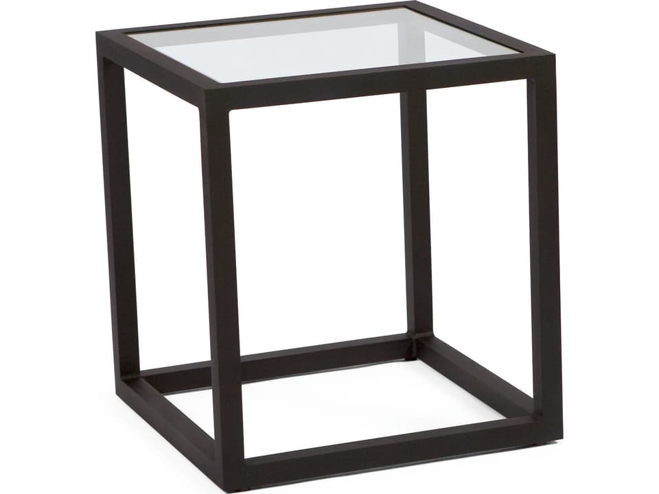 Salona Square Outdoor End Table with Glass Top in Aluminum