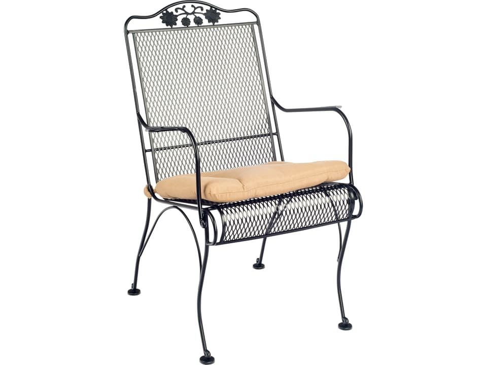 Briarwood Wrought Iron High Back Dining Arm Chair with Cushion
