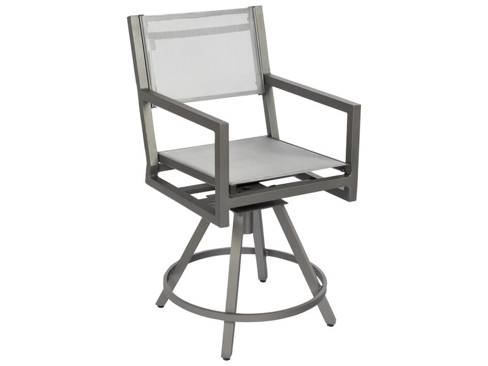 Palm Coast Sling Swivel Counter Stool with Arms in Aluminum and Sling Fabric