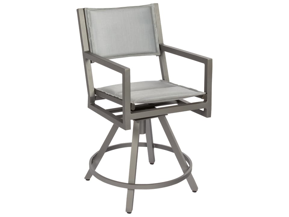 Palm Coast Padded Sling Swivel Counter Stool with Arms in Aluminum