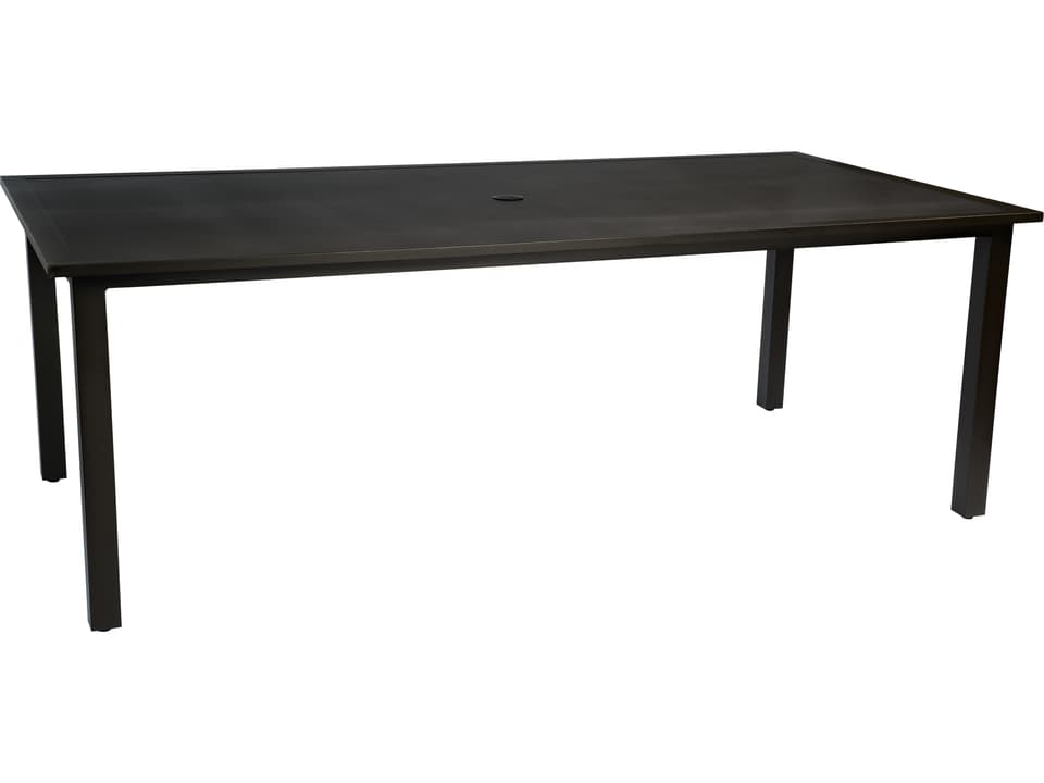 Elemental 84-Inch Rectangle Dining Table with Umbrella Hole in Powder Coated Aluminum