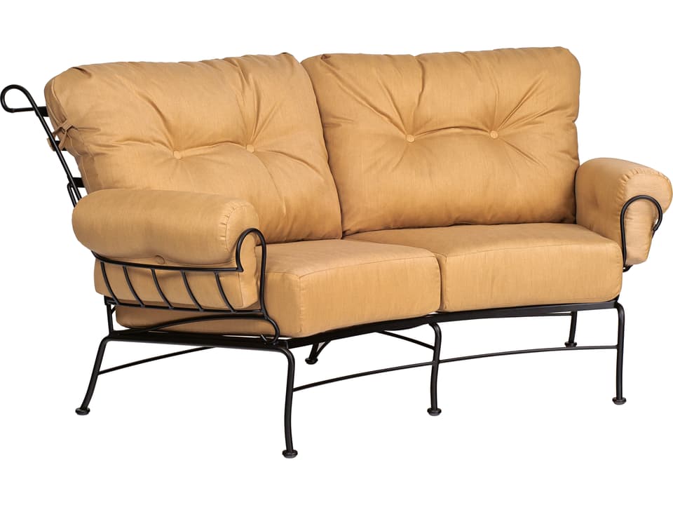 Terrace Wrought Iron Crescent Outdoor Loveseat with Cushions