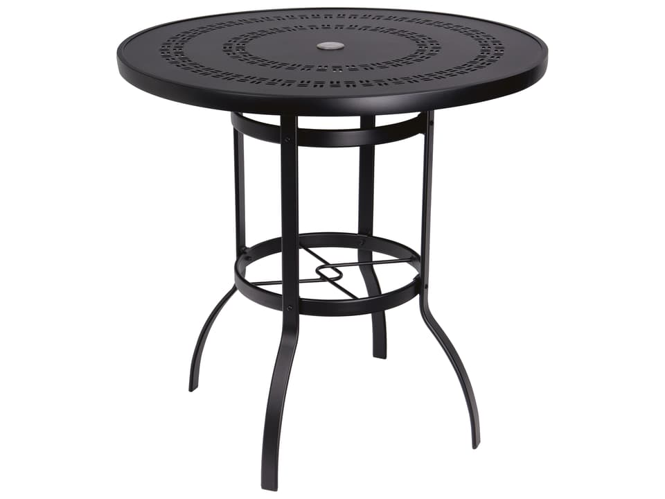 Deluxe Trellis 42-Inch Round Cast Aluminum Bar Table with Umbrella Hole