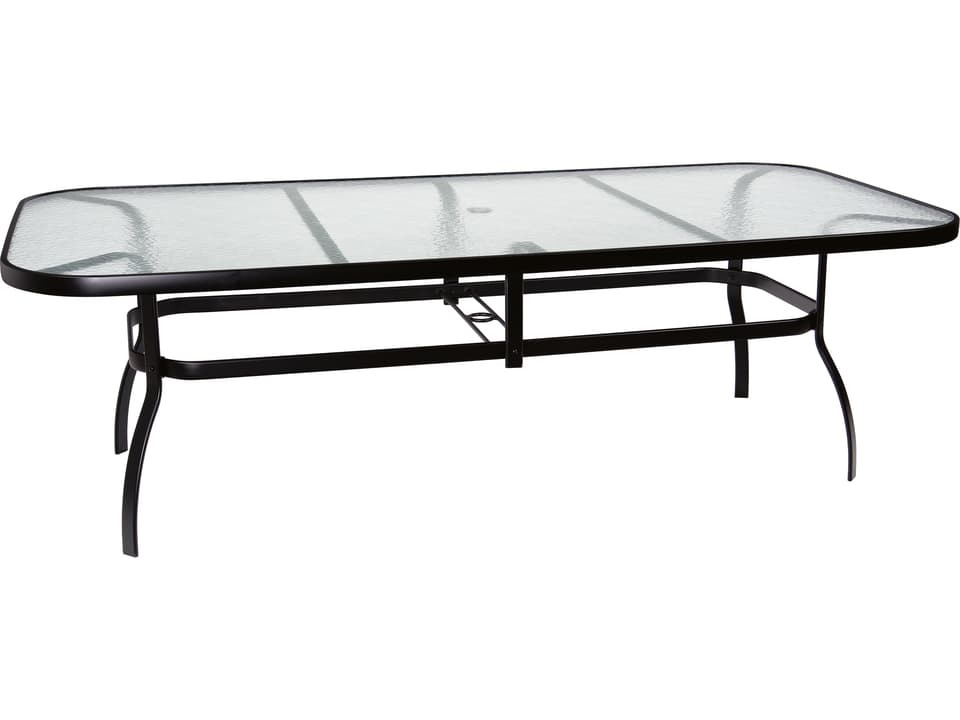 Deluxe 90-Inch Rectangle Dining Table Obscure Glass Top with Umbrella Hole