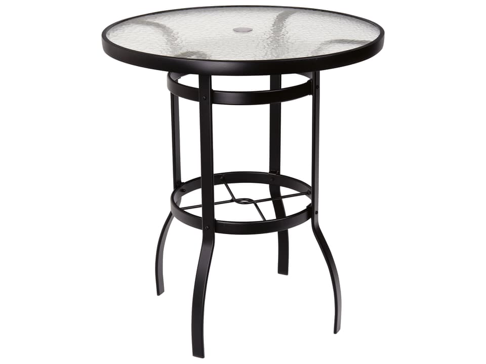 Woodard Deluxe 48-Inch Round Aluminum Dining Table with Obscure Glass Top |  PatioLiving