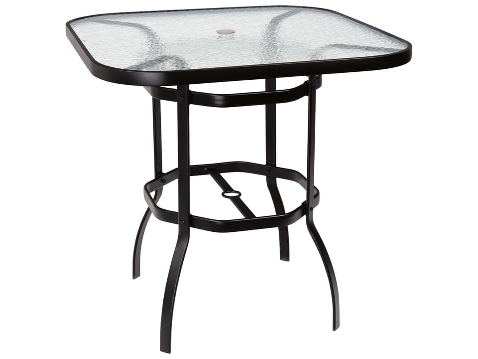 Aluminum Deluxe Square Obscure Glass Top Outdoor Bar Height Table with Umbrella Hole