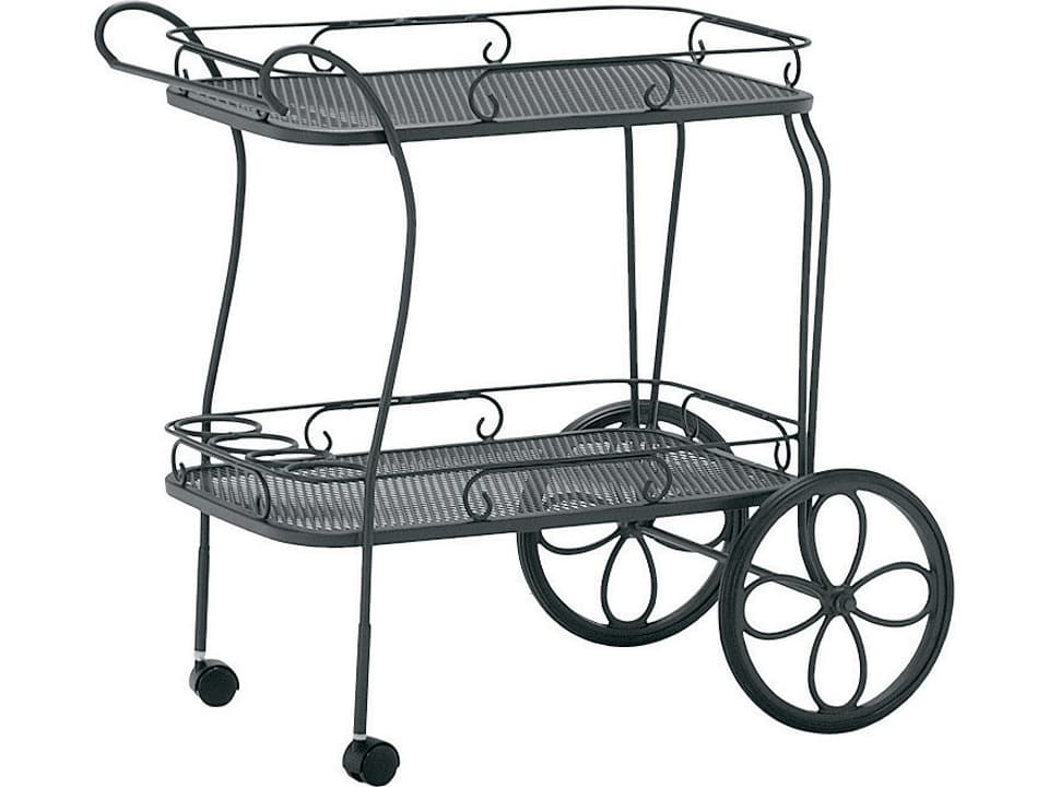 Wrought Iron Mesh Top Outdoor Tea Serving Cart with Removable Tray