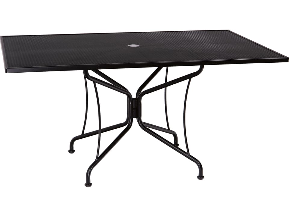 Wrought Iron Mesh Rectangular 8-Spoke Outdoor Dining Table with Umbrella Hole