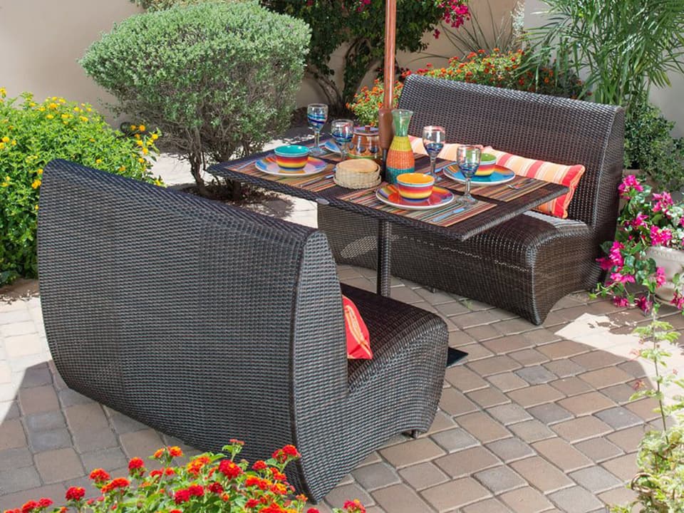 Whitecraft All Weather Wicker Banquette Outdoor Patio Dining Set