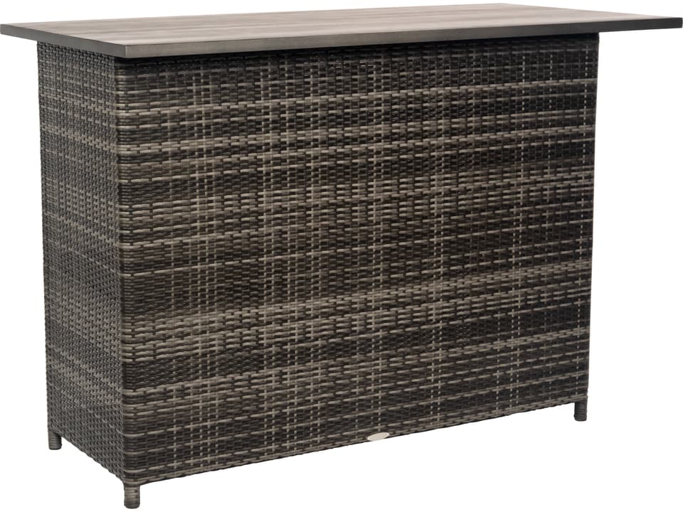 Geni 58-Inch Wicker Outdoor Bar Island in Charcoal Gray with Aluminum Frame