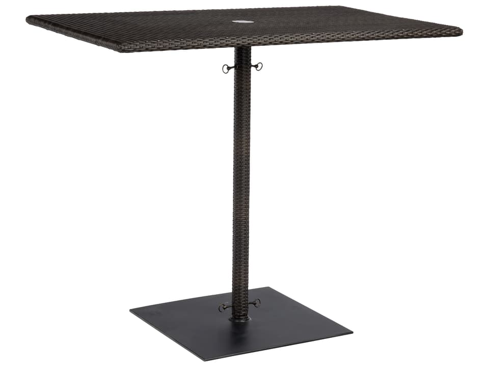 Whitecraft All Weather Wicker Rectangular Outdoor Patio Bar Height Table with Umbrella Hole
