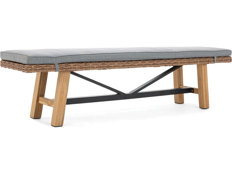 Quick Ship Truss Vintage Earth Wicker Outdoor Patio Bench with Cushion