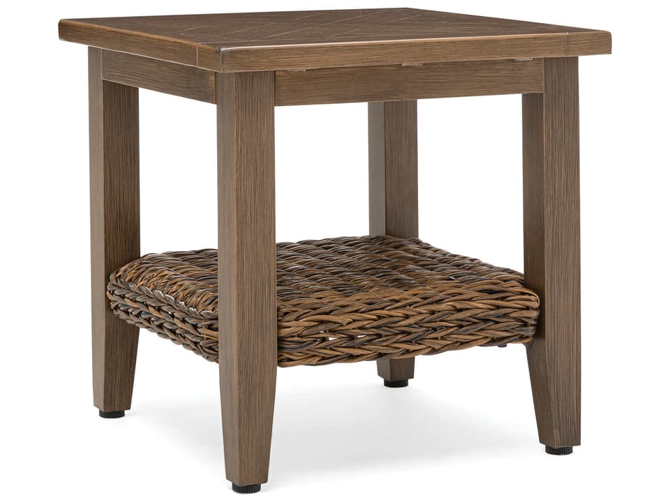 Quick Ship Cayman Wicker Heritage Brown Aluminum Square Outdoor Side Table