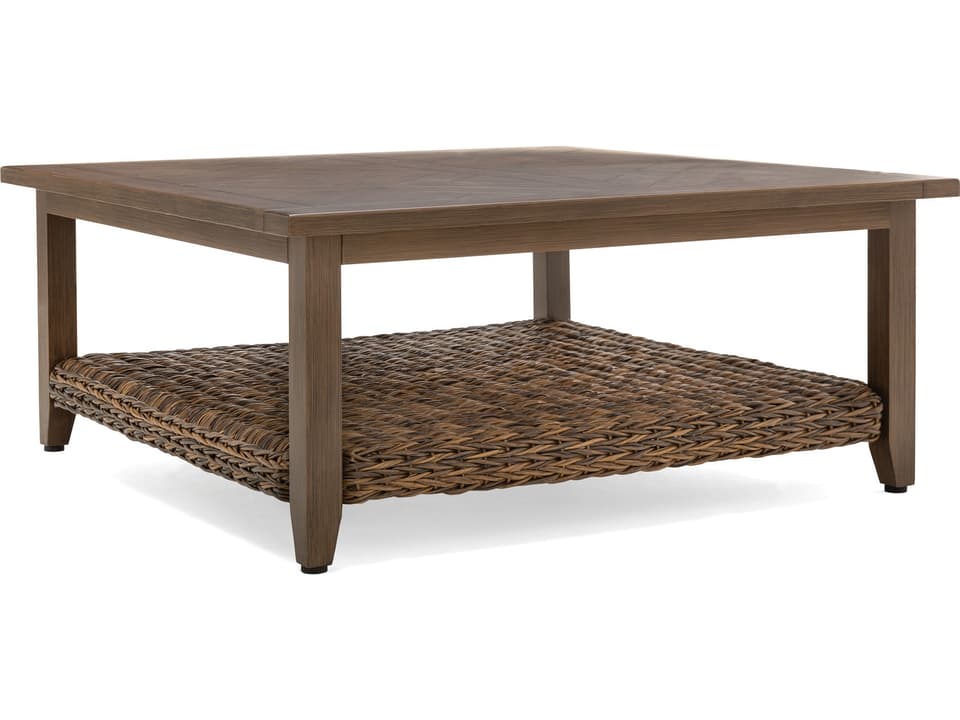 Quick Ship Cayman Wicker Heritage Brown Aluminum Square Outdoor Chat Table