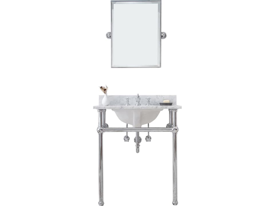 Embassy 30 Inch Single Wash Stand with Carrara Marble Top and Chrome Finish