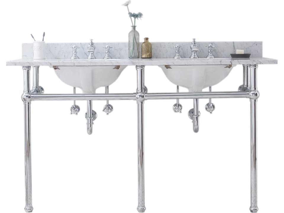 Derby 60-Inch Pure White Double Sink Bathroom Vanity with Marble Top