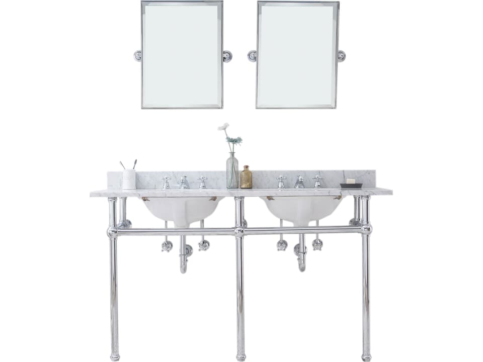 Embassy 60 Inch Double Wash Stand in Chrome with Carrara Marble Top