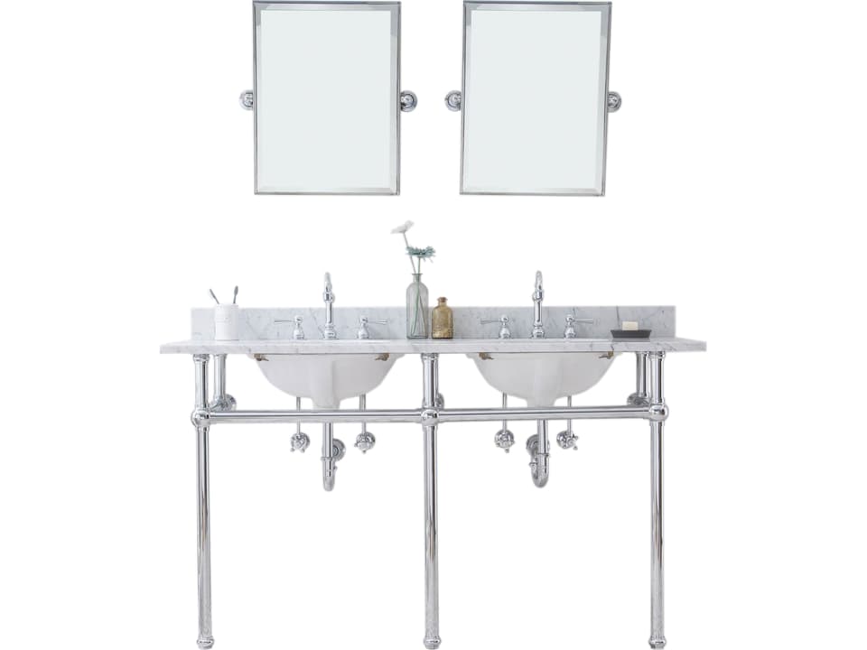 Embassy 60-Inch Double Wash Stand Carrara White Marble Top Chrome Finish