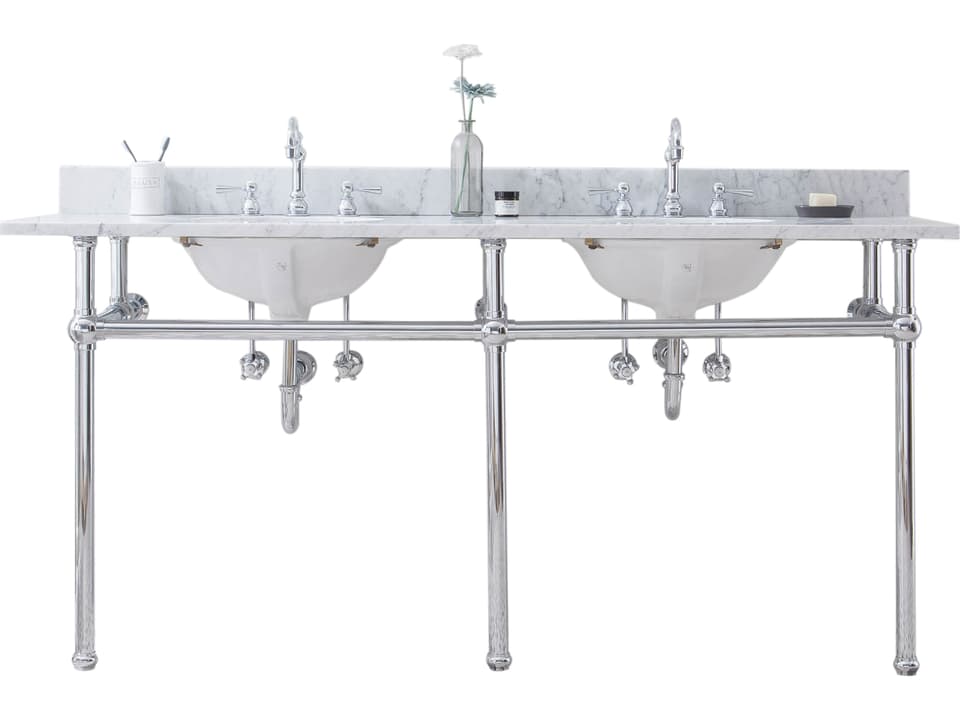 Embassy 72-Inch Double Wash Stand with Carrara White Marble Top in Chrome