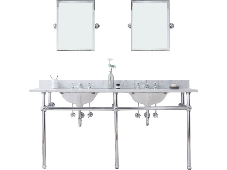 Embassy 72 Inch Double Wash Stand with Carrara White Marble Top in Chrome