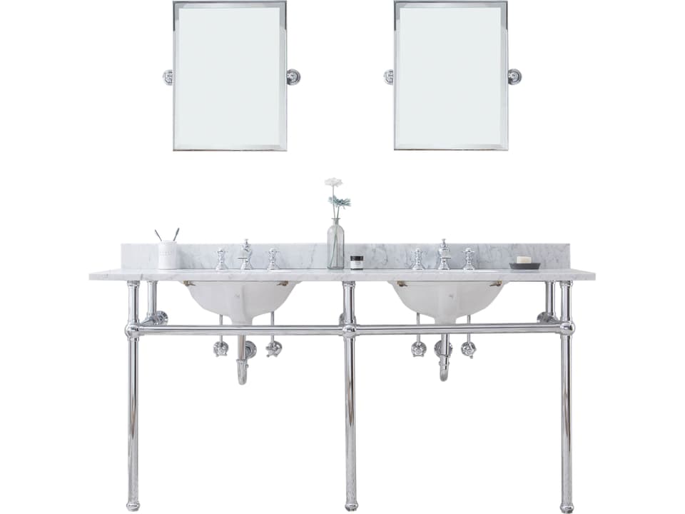 Embassy 72-Inch Double Wash Stand Carrara White Marble Top Chrome
