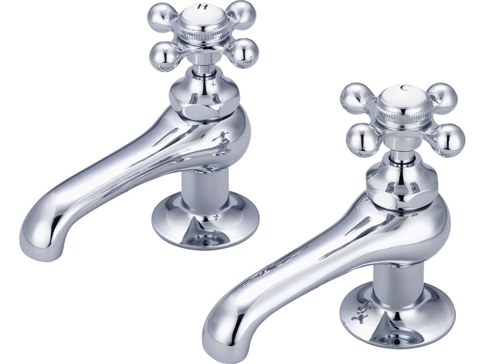Vintage Classic Widespread Basin Cocks Bathroom Faucet in Chrome with Cross Handles