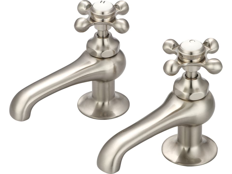 Vintage Classic Lavatory Faucet Brushed Nickel Deluxe Metal Cross Handles