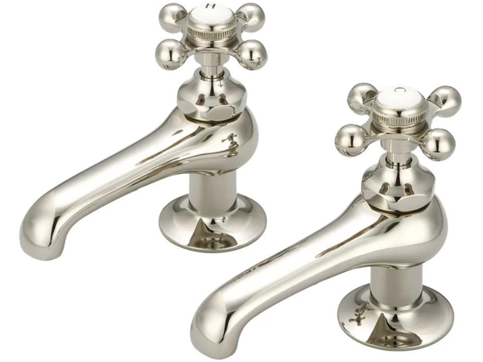 Vintage Classic Metal Cross Handle Lavatory Faucet in Polished Nickel PVD