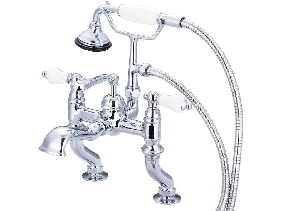 Vintage Classic 3-Handle Deck Mount Tub Faucet in Chrome with Hand Shower