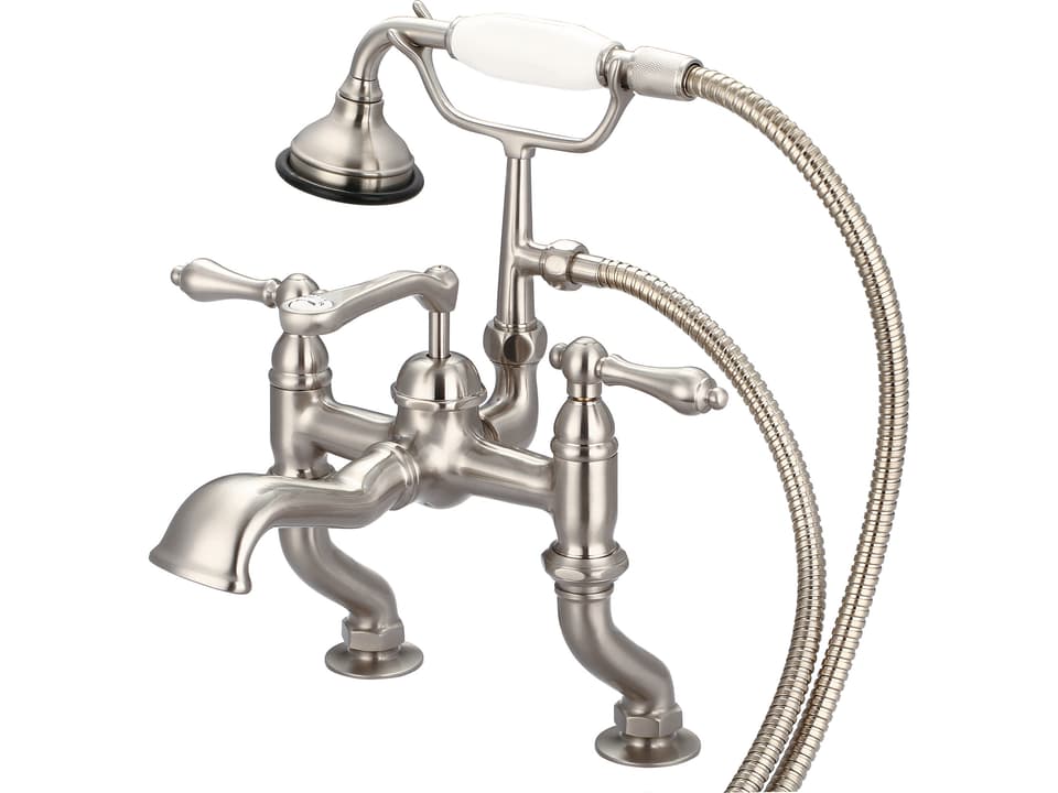 Cara 3-Handle Vintage Claw Foot Tub Faucet with Handshower in Brushed Nickel