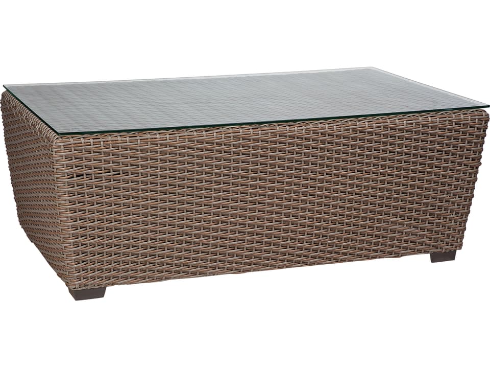 Whitecraft Augusta Wicker Aged Teak Rectangular Glass Top Outdoor Patio Coffee Table