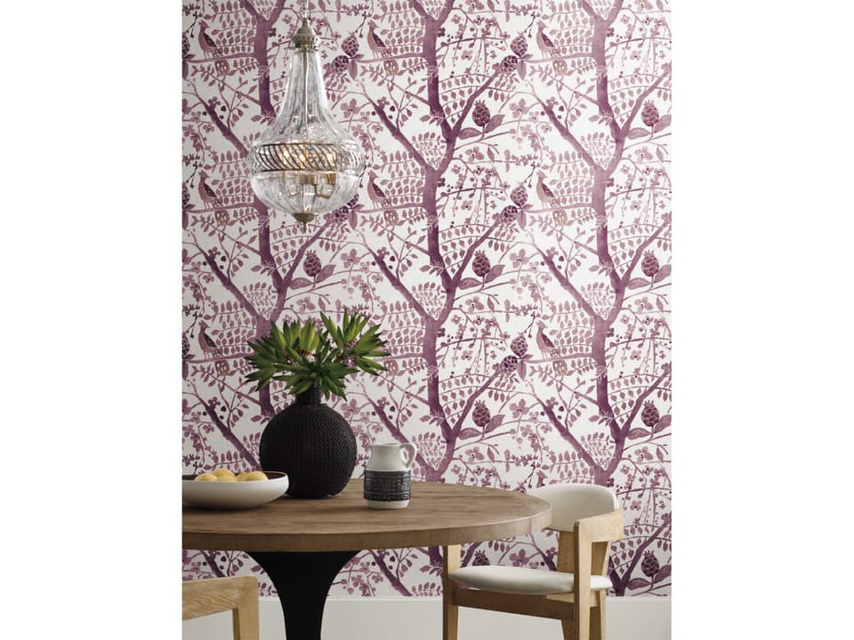 Antonina Vella Boho Luxe Purple Peacock Block Print Wallpaper