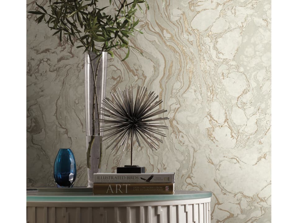Ronald Redding 24 Karat White Gold Polished Marble Wallpaper