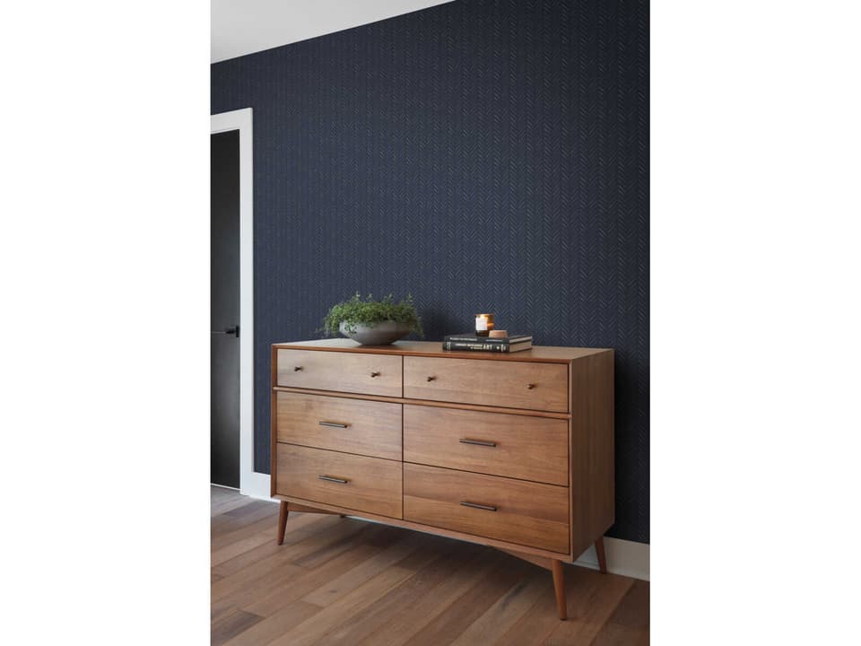 Magnolia Home Artful Prints & Patterns White On Navy Pick-Up Sticks Wallpaper
