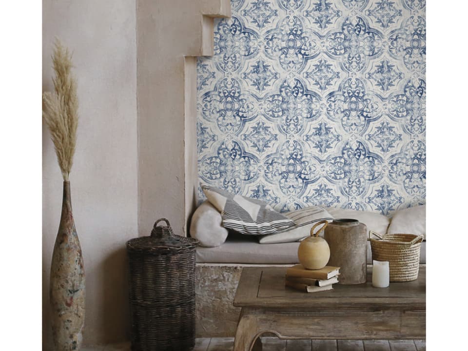 Mediterranean White Blue Quartet Wallpaper